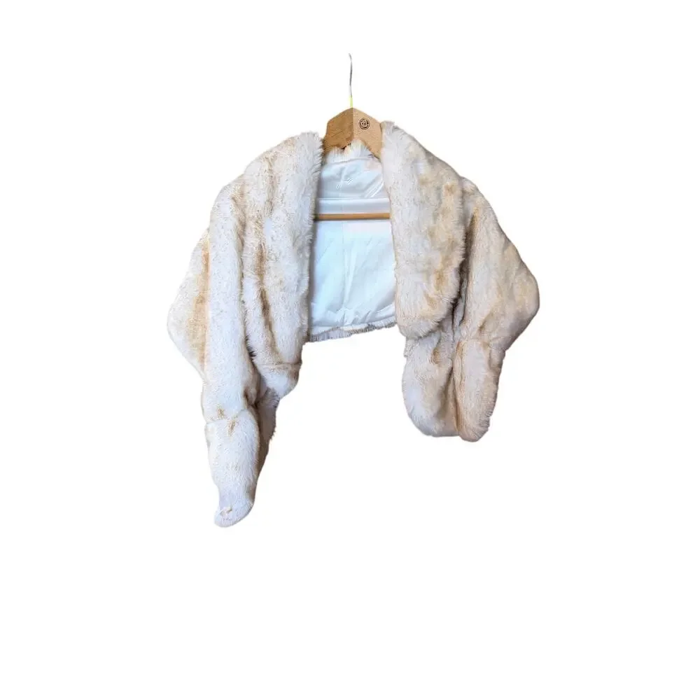 Faux fur stole wrap white with orange brown tips fully satin lined wedding chic